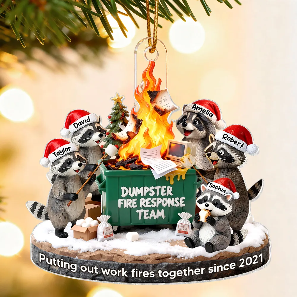 Funny Dumpster Fire Raccoon Acrylic Ornament for Work Besties – Personalized Holiday Office Gift - Image 8