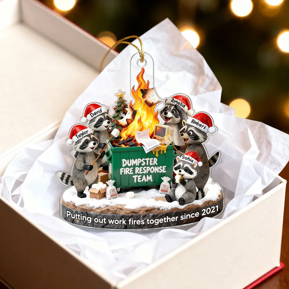 Funny Dumpster Fire Raccoon Acrylic Ornament for Work Besties – Personalized Holiday Office Gift - Image 9