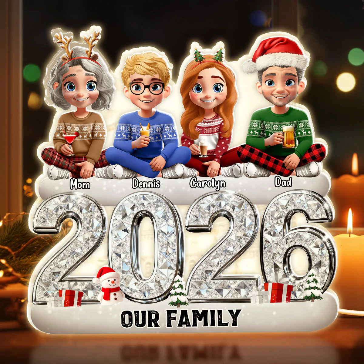 Custom Our Family Acrylic Light Box with Festive Characters, Warm Atmosphere Lighting Acrylic Light Box, Heartfelt Holiday Gift for the Whole Family - Image 4