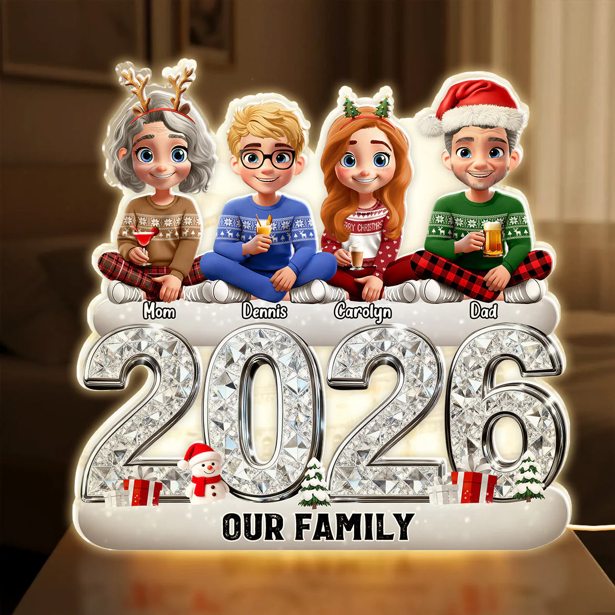 Custom Our Family Acrylic Light Box with Festive Characters, Warm Atmosphere Lighting Acrylic Light Box, Heartfelt Holiday Gift for the Whole Family - Image 5