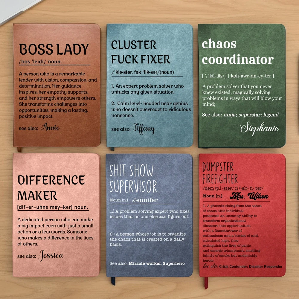 Funny Definition Leather Journal Personalized with Your Own Title, Creative Exchange Gift Notebook for Women or Men, Unique Gift Idea
