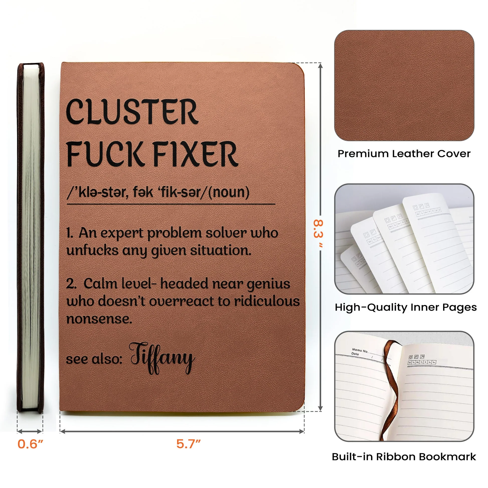 Funny Definition Leather Journal Personalized with Your Own Title, Creative Exchange Gift Notebook for Women or Men, Unique Gift Idea - Image 4