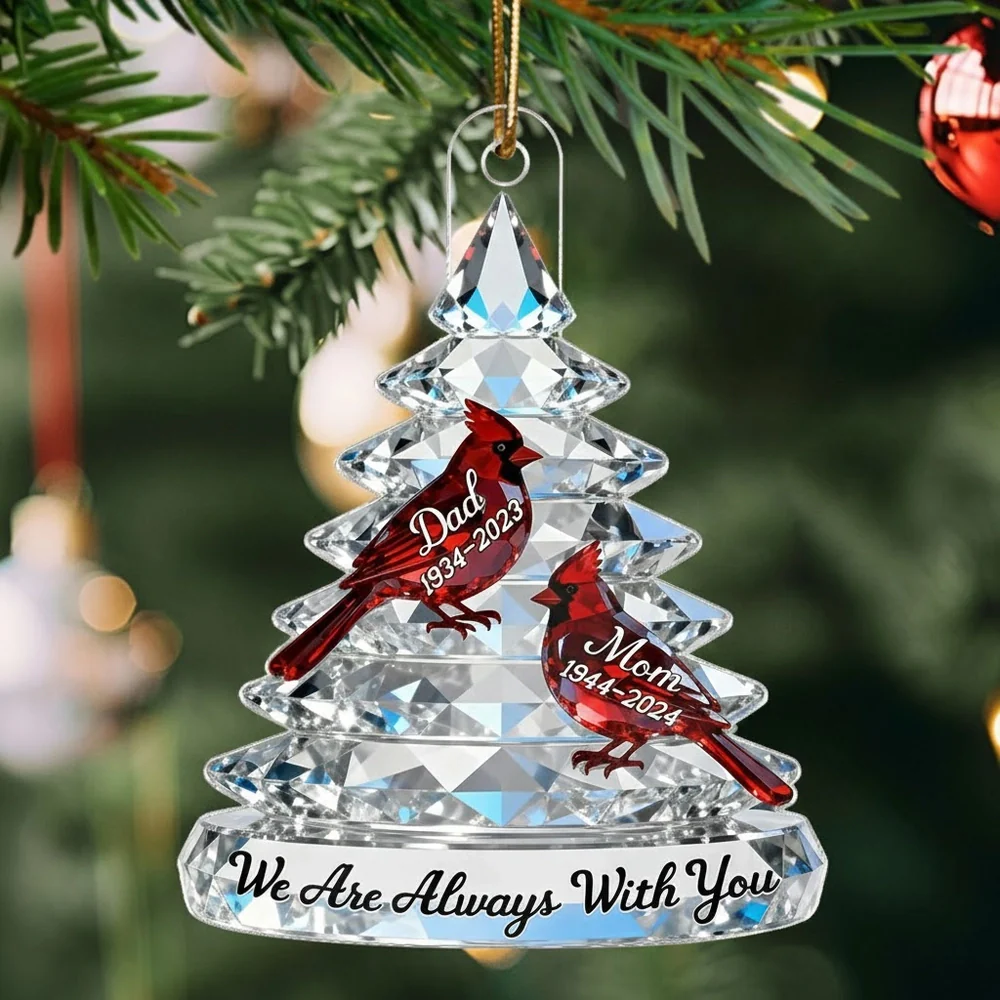 Acrylic Ornament Crystal-Style Tree with Red Cardinals, We Are Always With You Sympathy Gift for Family