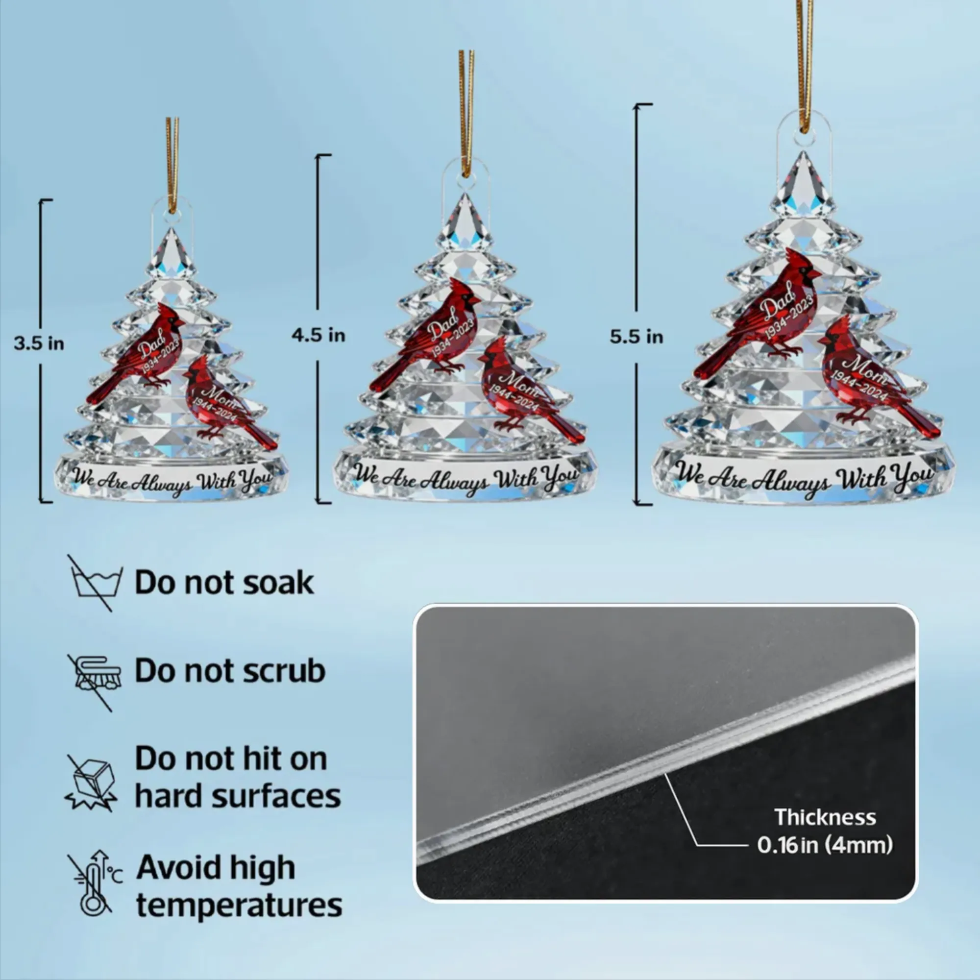 Acrylic Ornament Crystal-Style Tree with Red Cardinals, We Are Always With You Sympathy Gift for Family - Image 4