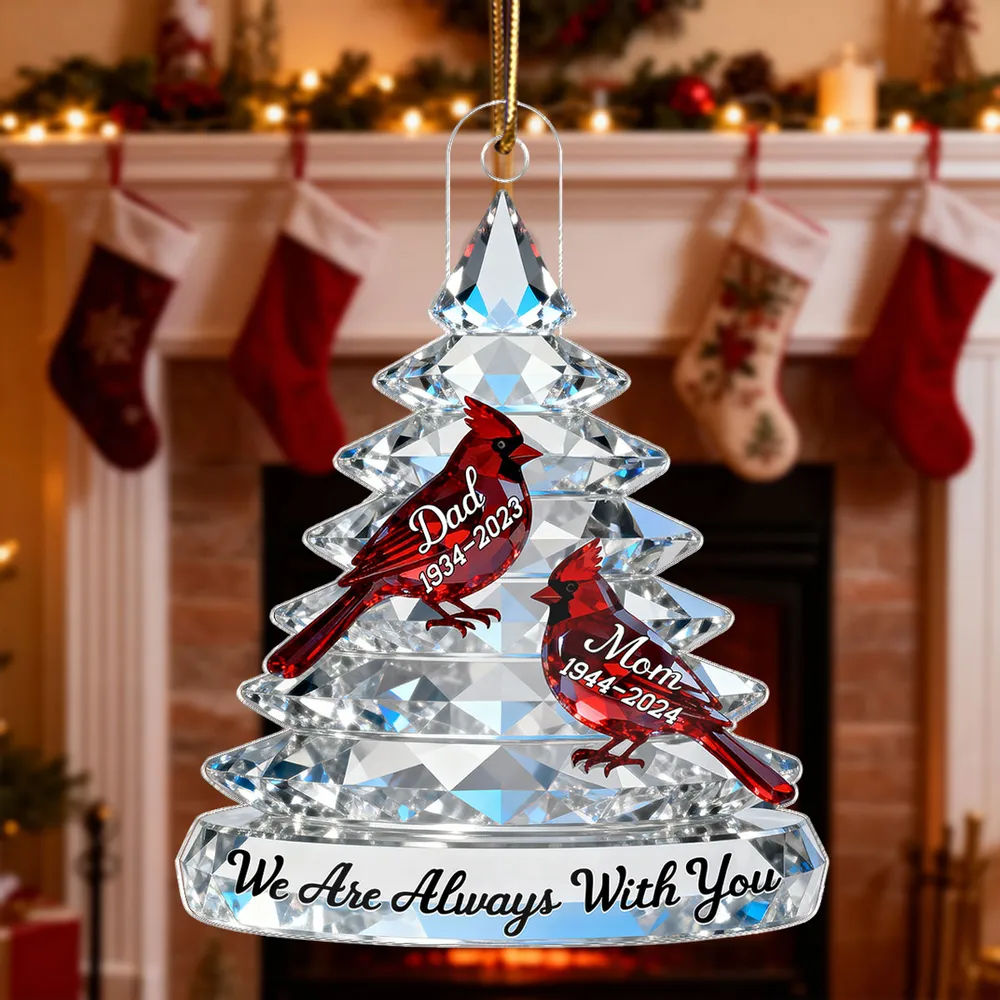 Acrylic Ornament Crystal-Style Tree with Red Cardinals, We Are Always With You Sympathy Gift for Family - Image 5