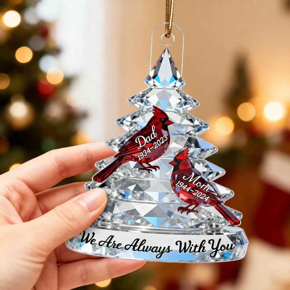 Acrylic Ornament Crystal-Style Tree with Red Cardinals, We Are Always With You Sympathy Gift for Family - Image 7