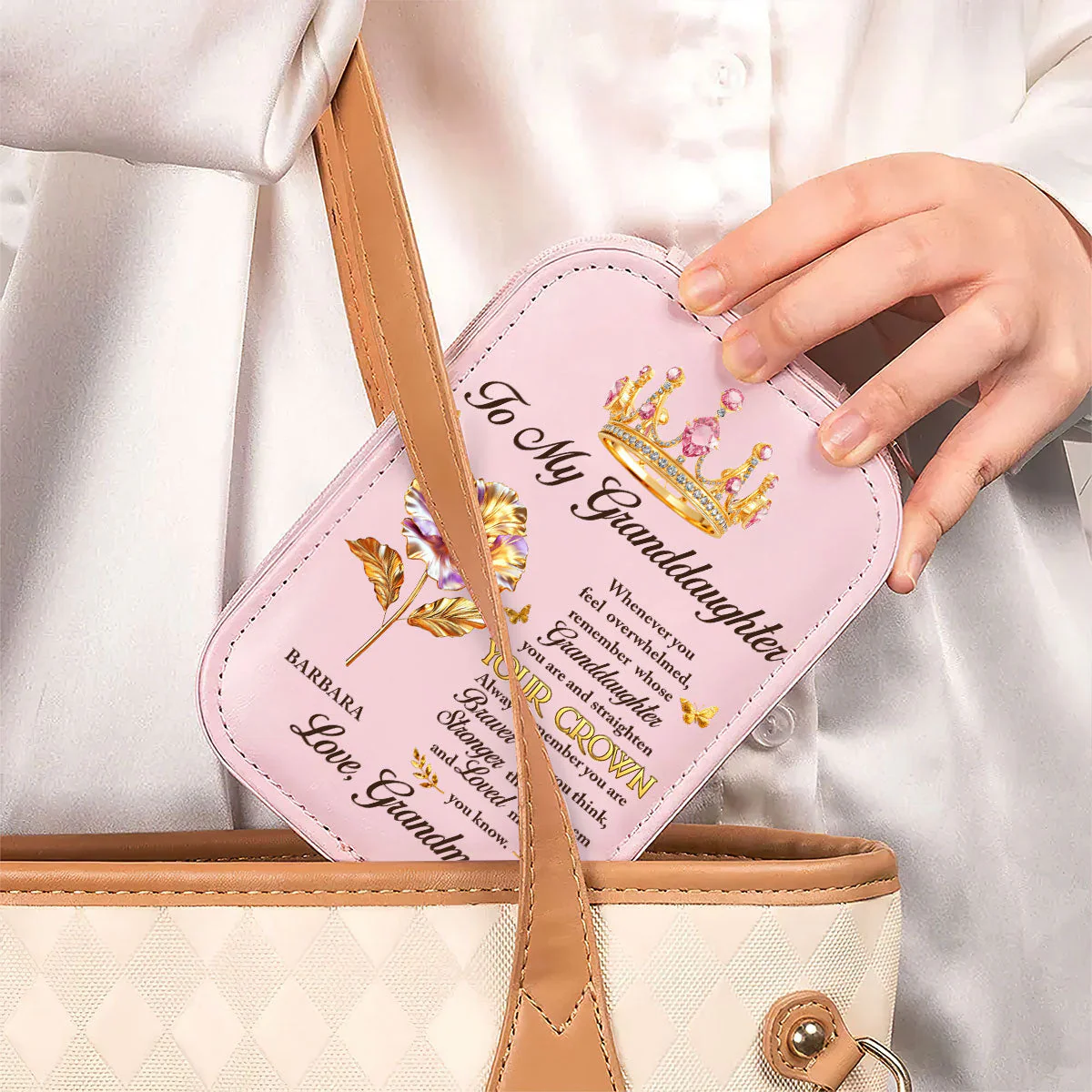 Personalized Leather LED Makeup Case with Crown Quote – Unique Granddaughter Gift from Grandma, Encouraging & Heartwarming Keepsake - Image 7