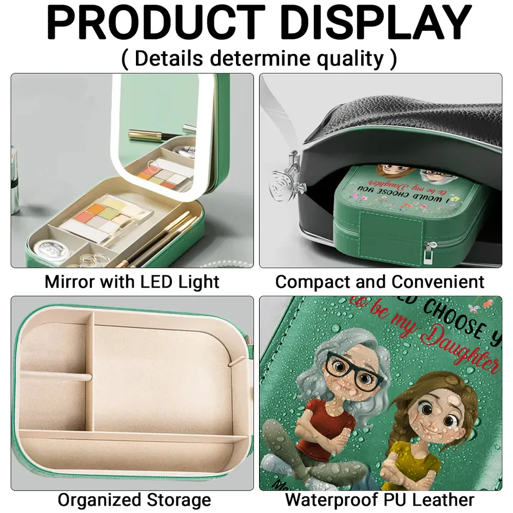 Custom LED Makeup Case with Cartoon Mother and Daughter, Sentimental Travel Makeup Case, Heartfelt Personalized Gift - Image 4