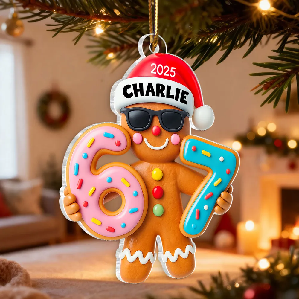 Personalized Gingerbread Acrylic Ornament with Trendy Six Seven Design – Cute Christmas Tree Decor & Unique Holiday Gift for Kids - Image 2