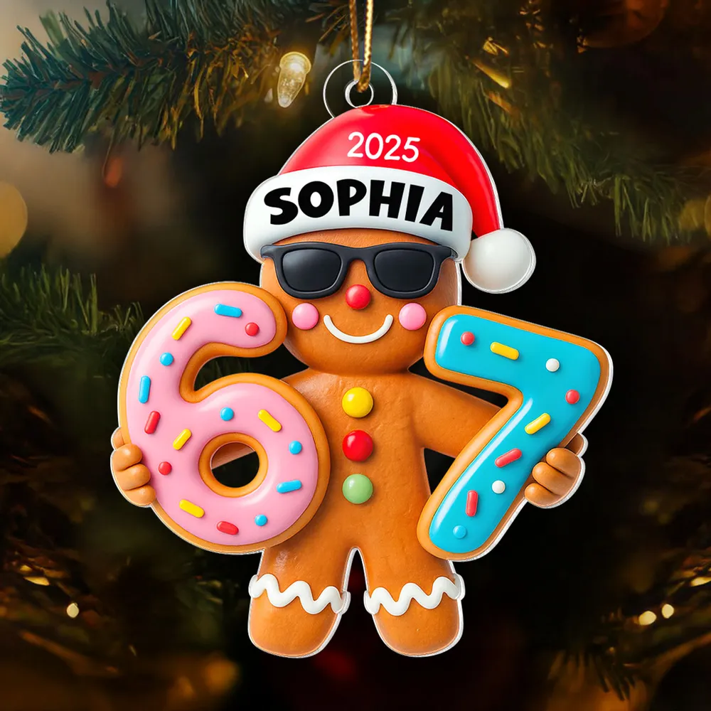 Personalized Gingerbread Acrylic Ornament with Trendy Six Seven Design – Cute Christmas Tree Decor & Unique Holiday Gift for Kids - Image 3