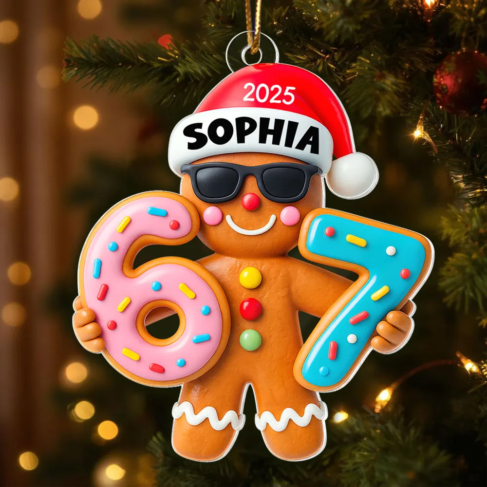 Personalized Gingerbread Acrylic Ornament with Trendy Six Seven Design – Cute Christmas Tree Decor & Unique Holiday Gift for Kids - Image 5