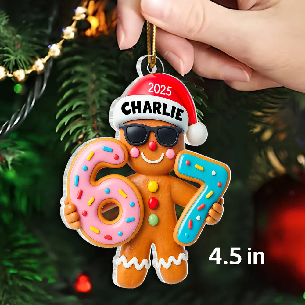 Personalized Gingerbread Acrylic Ornament with Trendy Six Seven Design – Cute Christmas Tree Decor & Unique Holiday Gift for Kids - Image 6