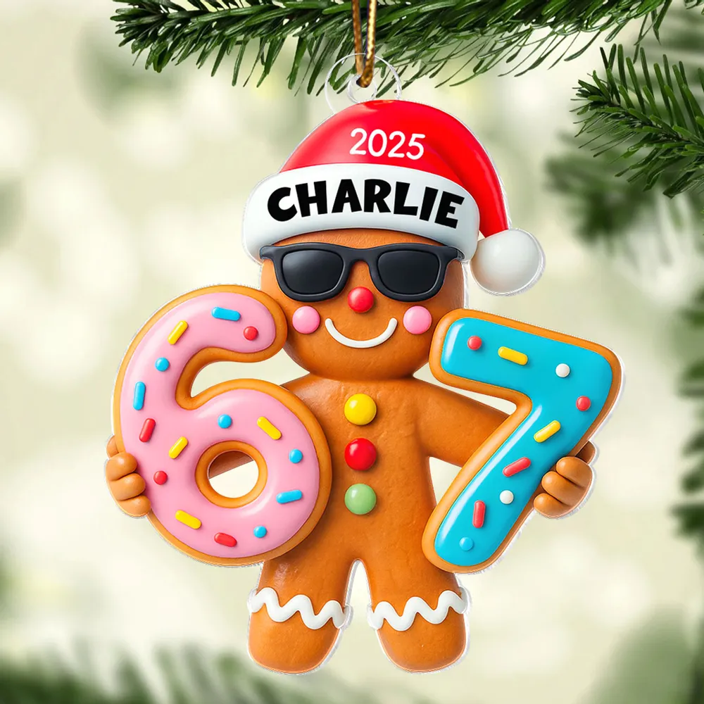 Personalized Gingerbread Acrylic Ornament with Trendy Six Seven Design – Cute Christmas Tree Decor & Unique Holiday Gift for Kids - Image 7