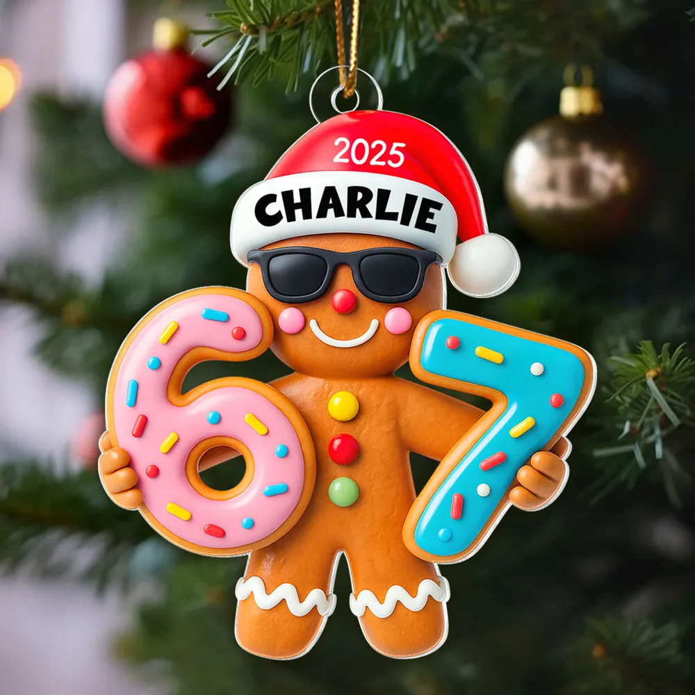 Personalized Gingerbread Acrylic Ornament with Trendy Six Seven Design – Cute Christmas Tree Decor & Unique Holiday Gift for Kids - Image 8