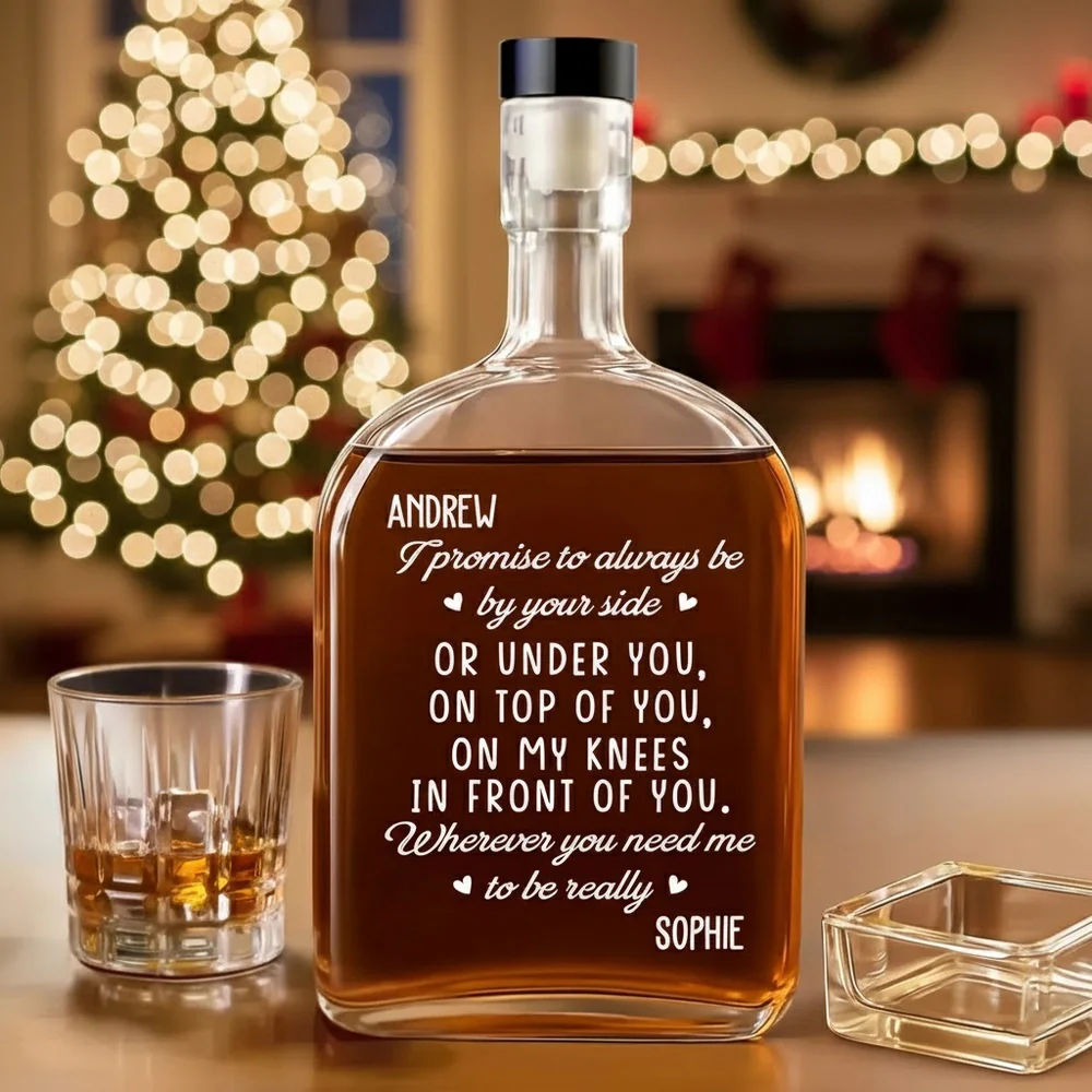 Personalized Glass Spirits Decanter with Playful Love Note, Custom Gift for Him, Unique Home Bar Keepsake