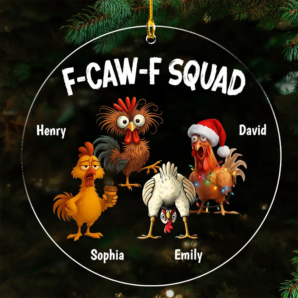 Custom F-CAW-F Squad Acrylic Ornament with Cartoon Chickens, Personalized Names, Unique Christmas Tree Decor & Gag Gift for Your Crew - Image 2