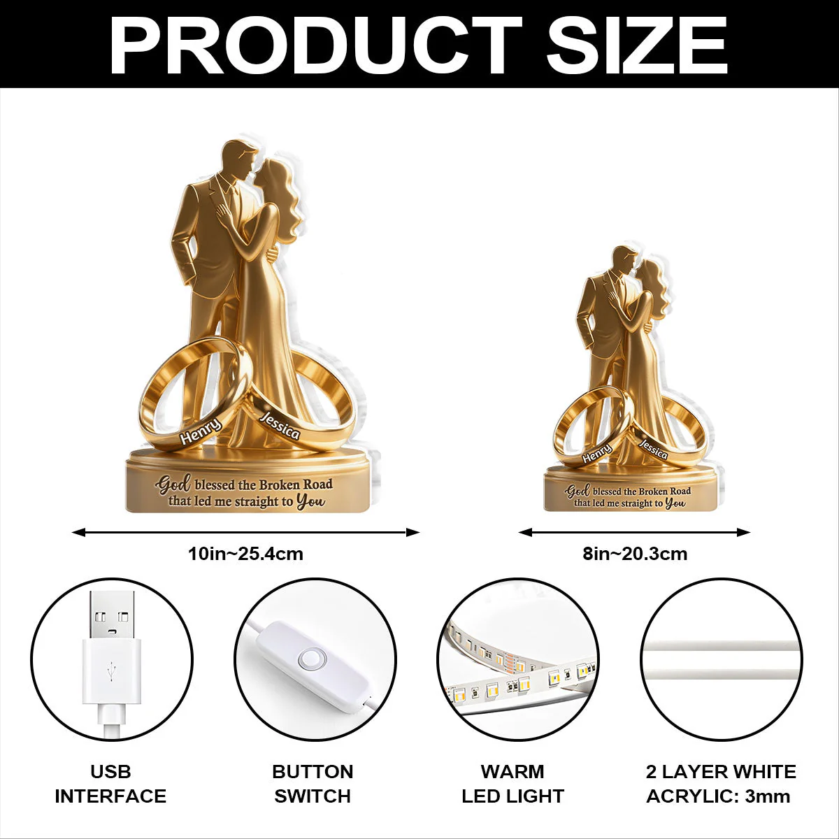 Acrylic Light Box with Custom Couple & Rings Design – Soft Light Romantic Home Decor, Personalized Marriage Keepsake Gift for Husband & Wife - Image 7