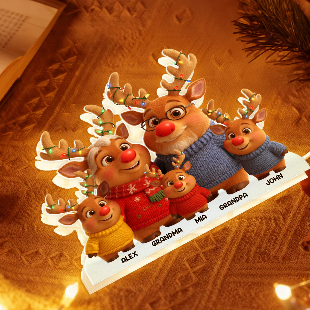 Reindeer Grandparents And Grandkids - Personalized Light Box - Image 3