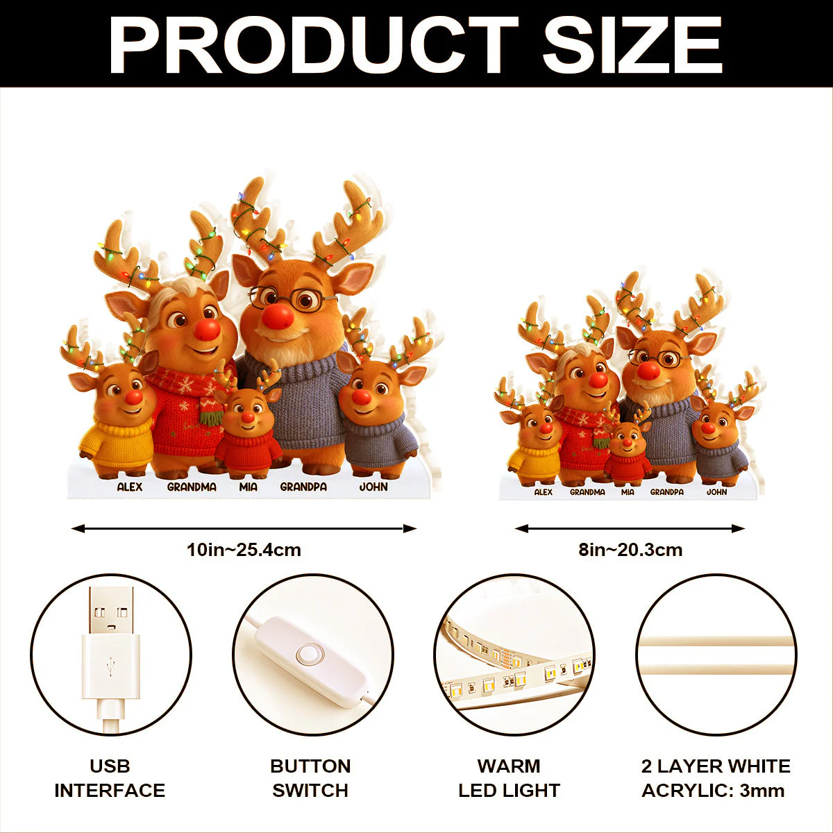 Reindeer Grandparents And Grandkids - Personalized Light Box - Image 4