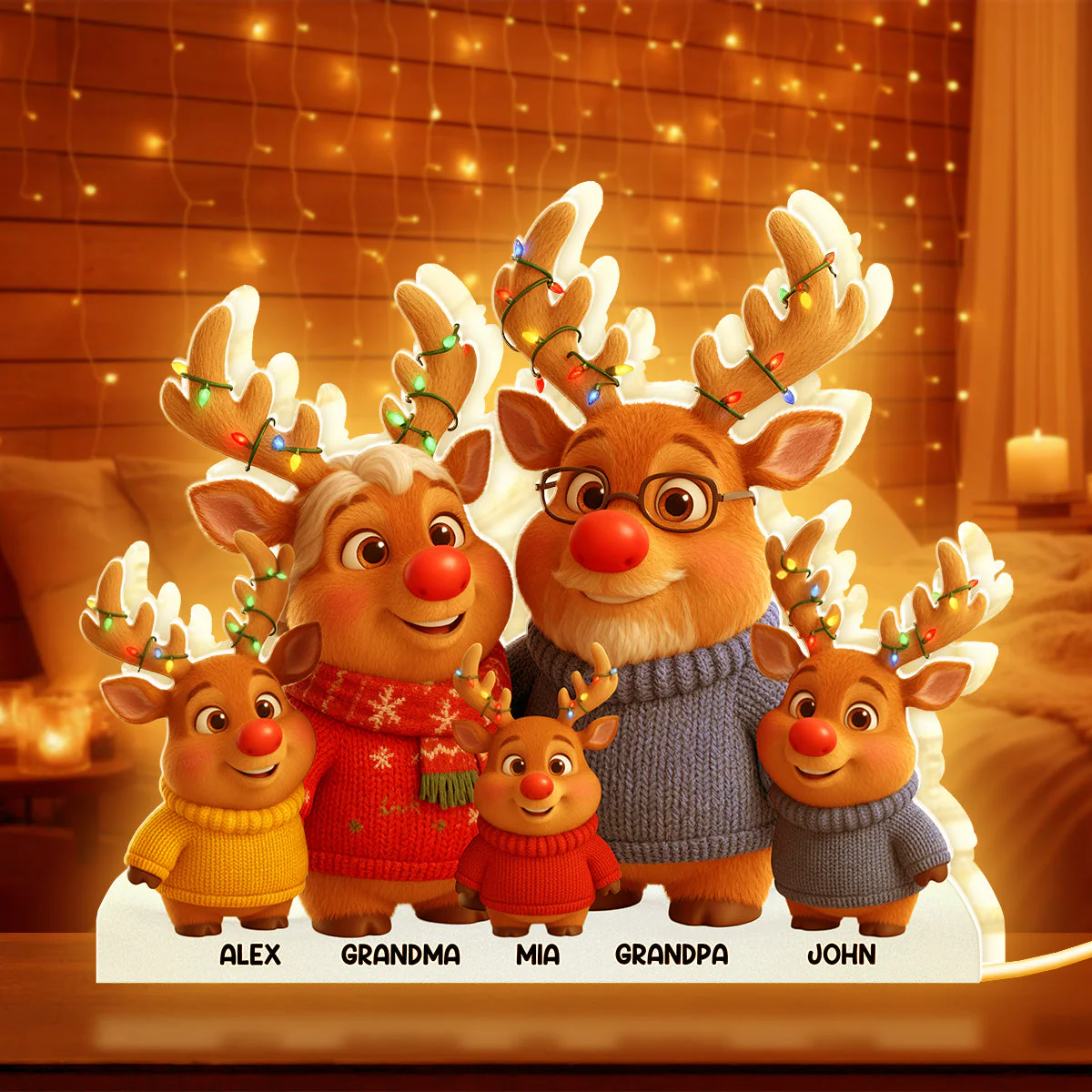 Reindeer Grandparents And Grandkids - Personalized Light Box - Image 6