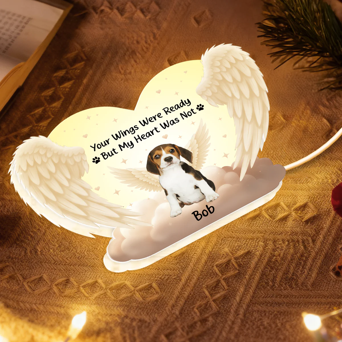 Personalized Acrylic Light Box for Dog Memorials with Angel Wings Art, Soft Warm Glow Keepsake Gift for Pet Owners - Image 3