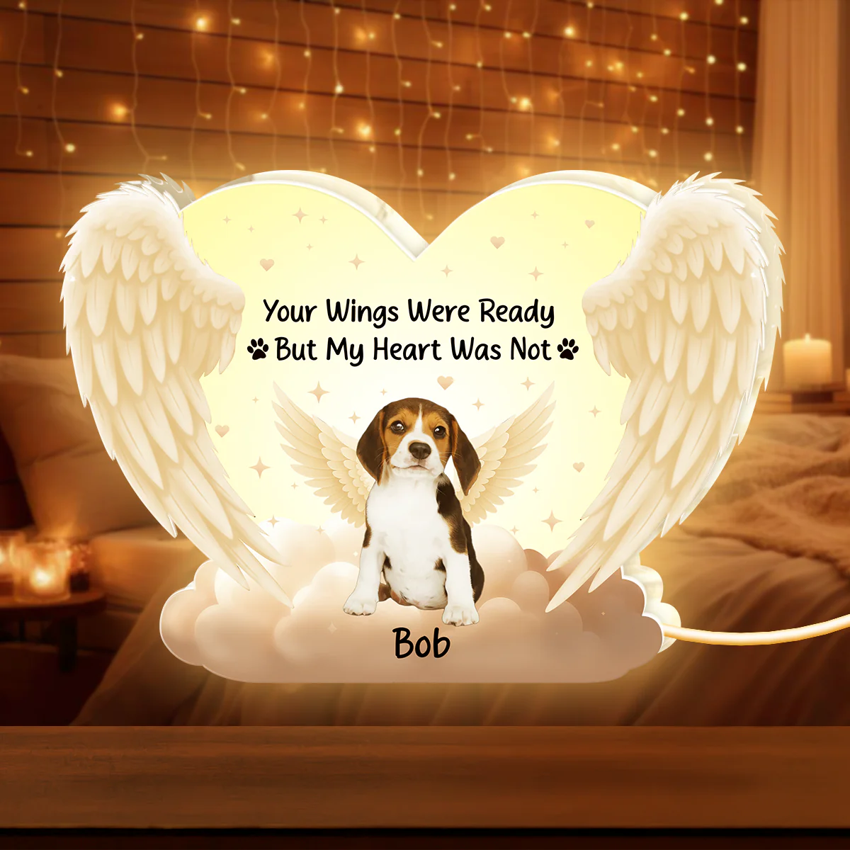 Personalized Acrylic Light Box for Dog Memorials with Angel Wings Art, Soft Warm Glow Keepsake Gift for Pet Owners - Image 6