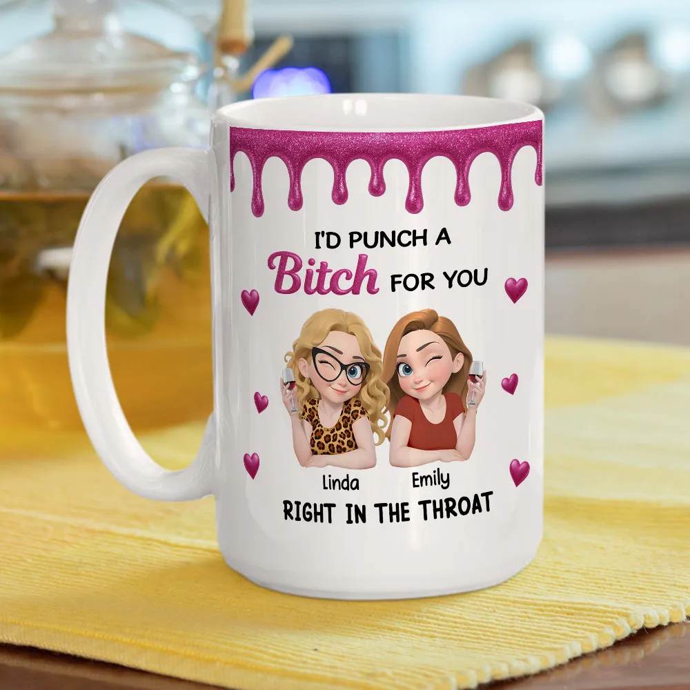 Personalized Bestie Ceramic Mug with Cute Illustrated Friends – Fun Friendship Gift for Women - Image 3