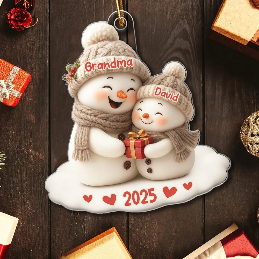 Personalized Acrylic Ornament for Grandma & Grandkid Snowman Hug Christmas Tree Decor Unique Family Gift - Image 2