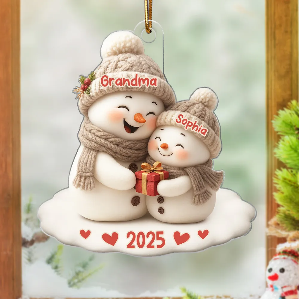 Personalized Acrylic Ornament for Grandma & Grandkid Snowman Hug Christmas Tree Decor Unique Family Gift - Image 3