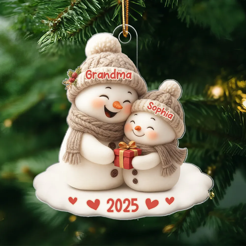 Personalized Acrylic Ornament for Grandma & Grandkid Snowman Hug Christmas Tree Decor Unique Family Gift - Image 5
