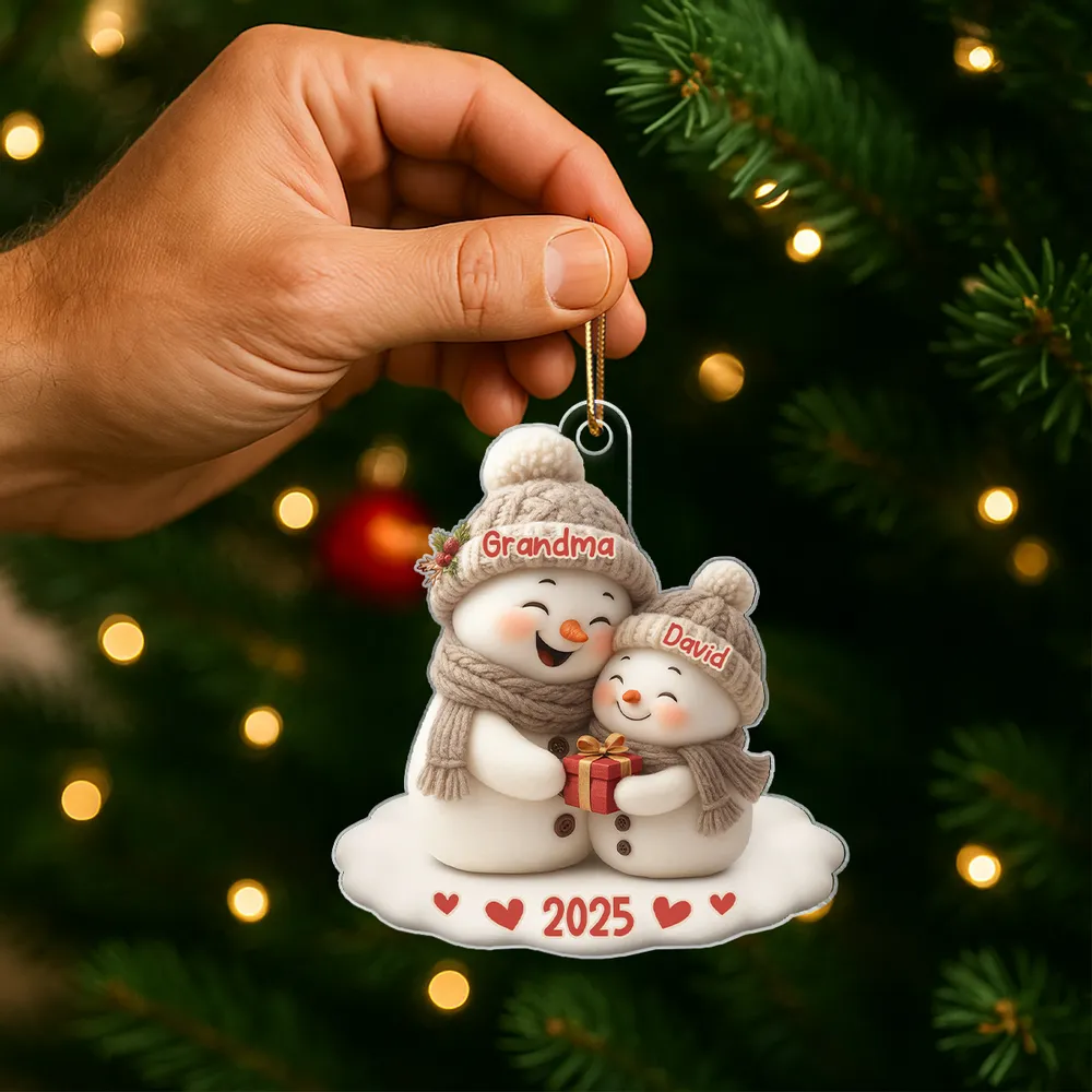 Personalized Acrylic Ornament for Grandma & Grandkid Snowman Hug Christmas Tree Decor Unique Family Gift - Image 8
