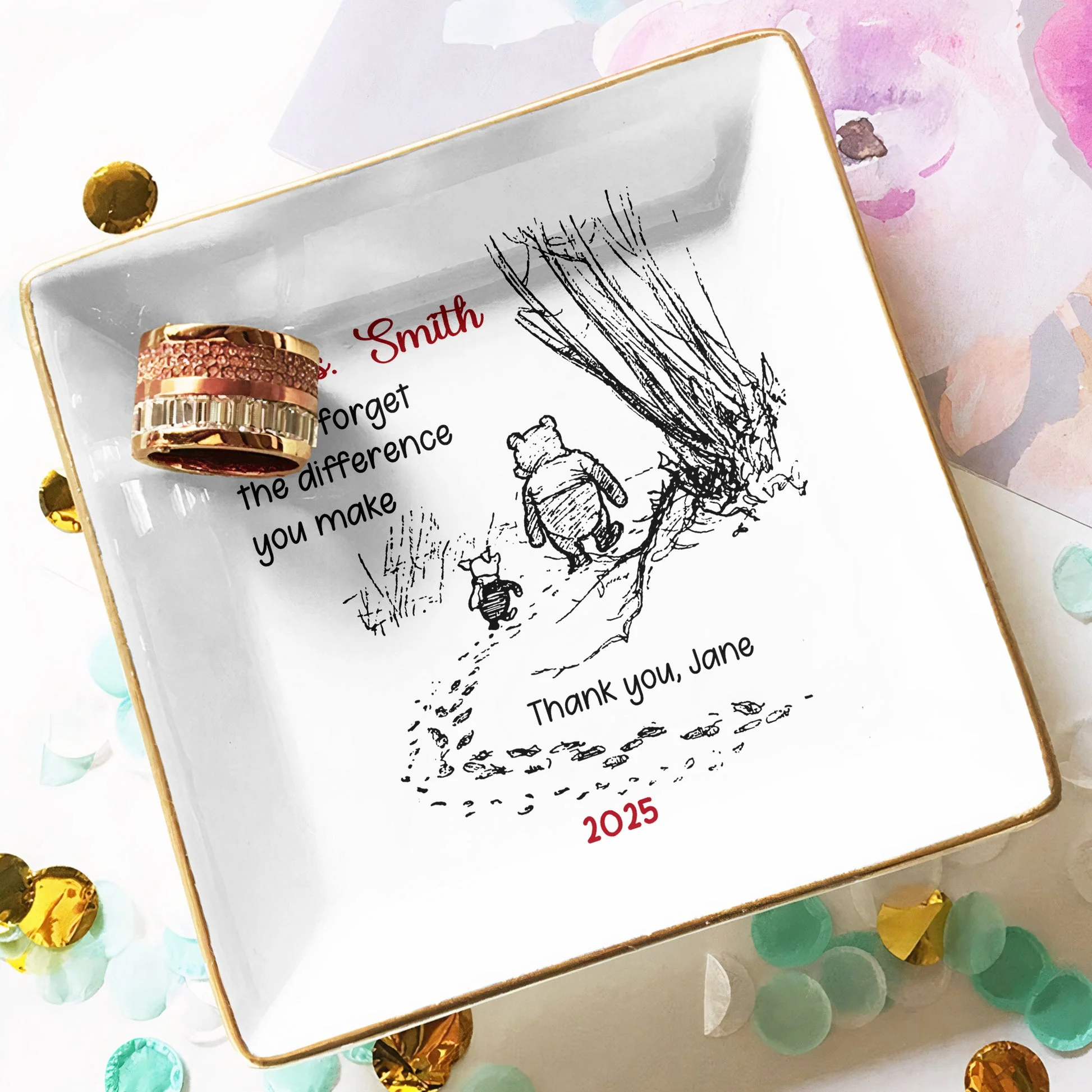 Inspirational Jewelry Dish Thank You Gift – Never Forget The Difference You Make, Charming Sketch Design, Unique Creative Gift for Someone Special - Image 5