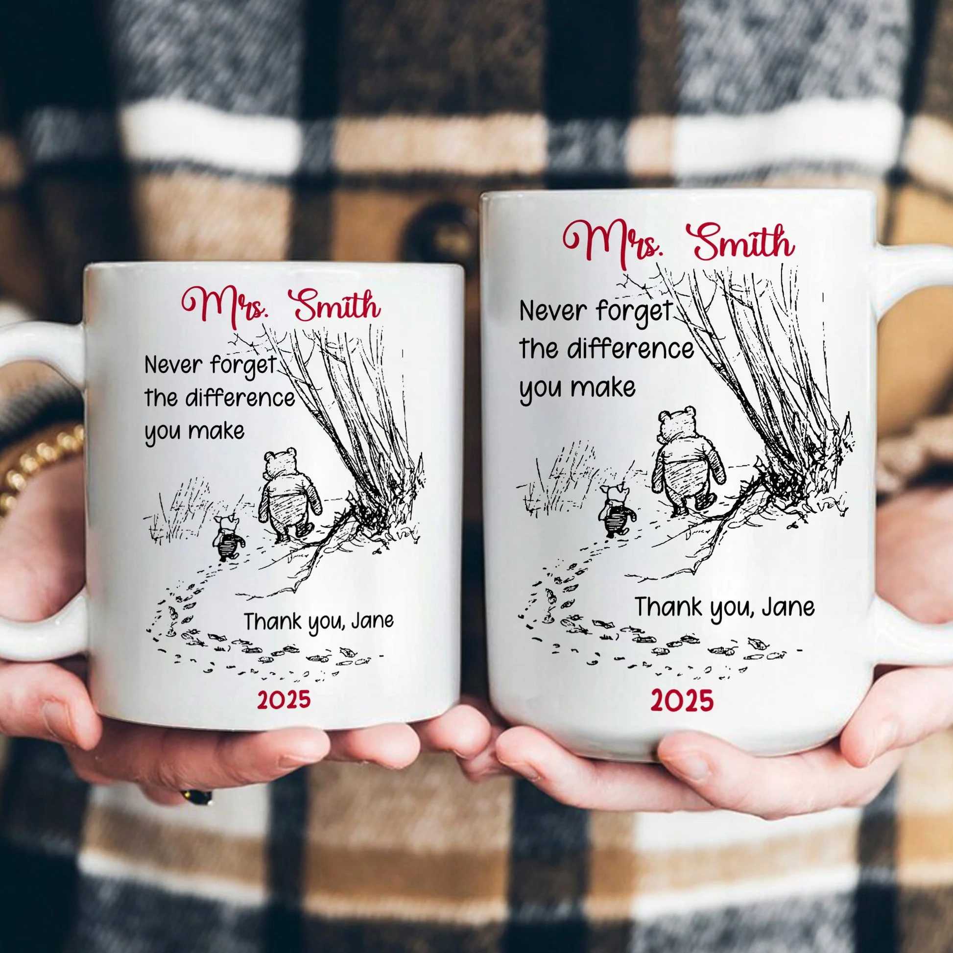 Personalized White Ceramic Mug for Teacher with Cute Bear Illustration, Daily Coffee Reminder of the Difference They Make, Unique Thank You Gift - Image 5