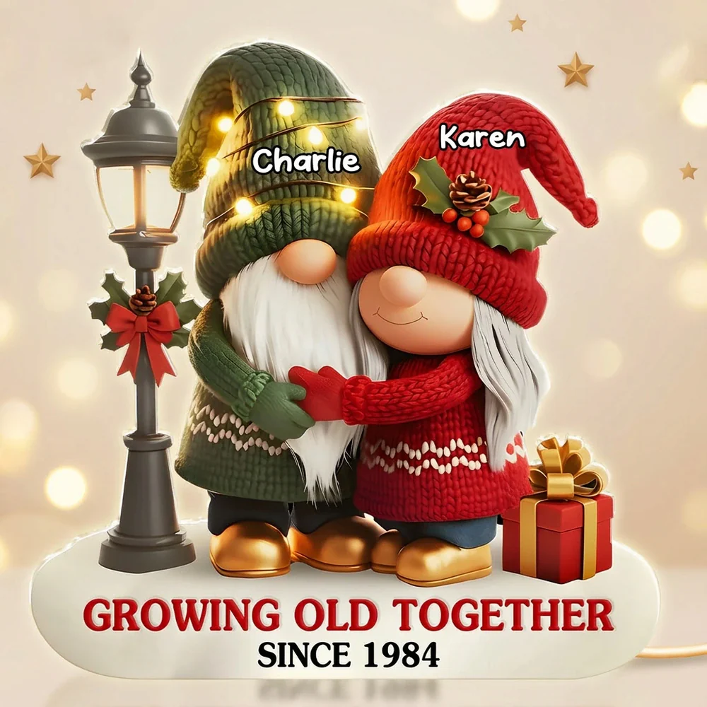 Custom Acrylic Light Box with Hugging Holiday Gnomes, Warm Glow Bedroom Lamp and Keepsake Gift for Partner - Image 3