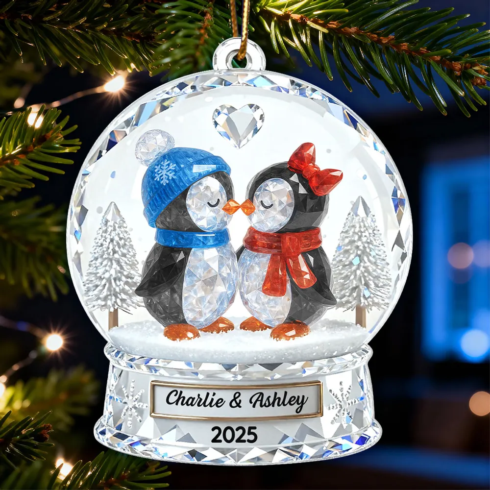 Custom Penguin Couple Acrylic Ornament for Christmas Tree, Cozy Winter Love Scene, Heartfelt Personalized Gift for Someone Special - Image 3