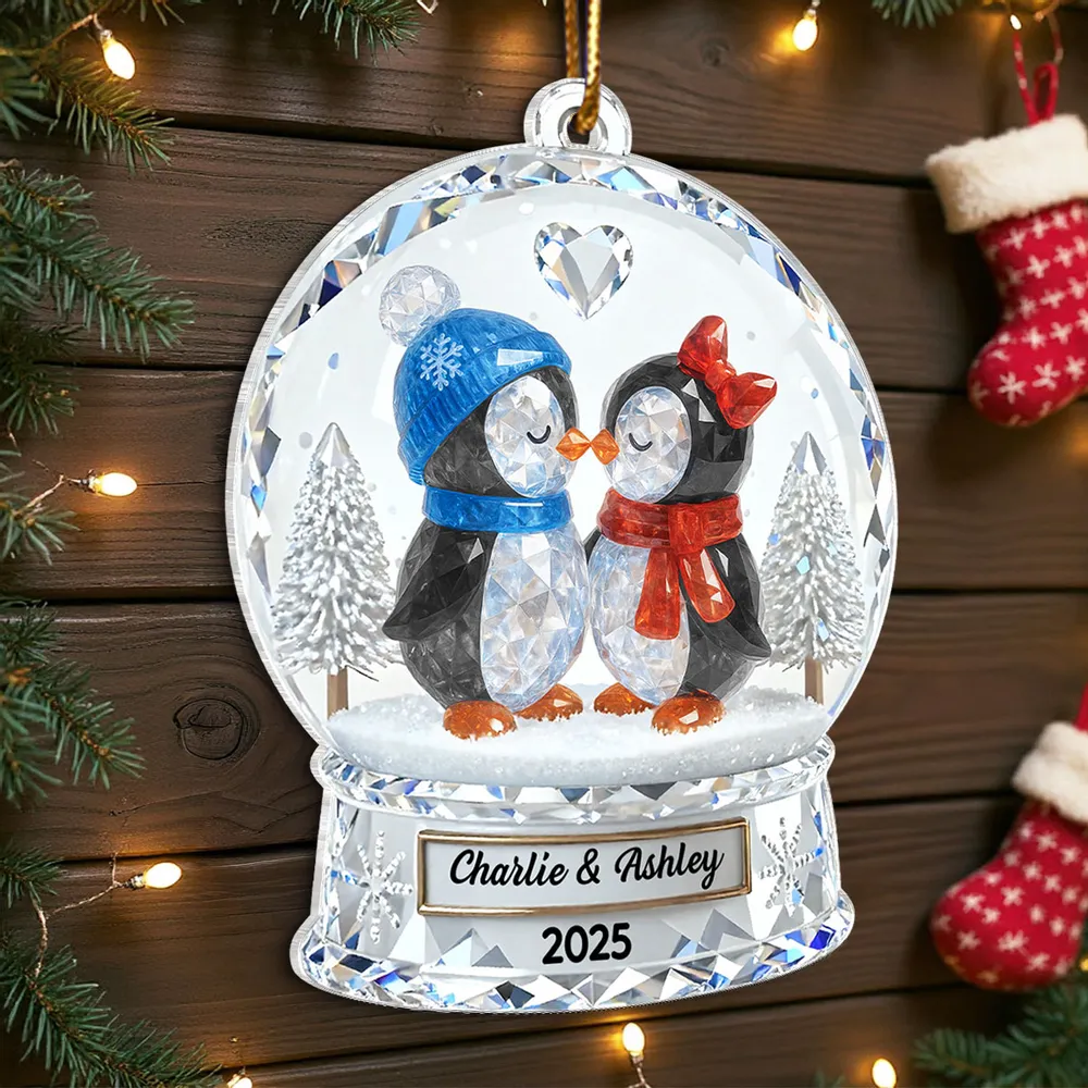 Custom Penguin Couple Acrylic Ornament for Christmas Tree, Cozy Winter Love Scene, Heartfelt Personalized Gift for Someone Special - Image 5