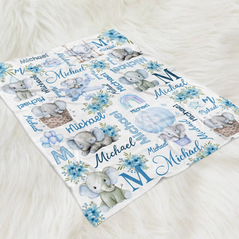 Custom Name Baby Fleece Blanket with Cute Pink Elephant Illustrations, Lightweight Cozy Throw, Adorable Personalized Gift - Image 5
