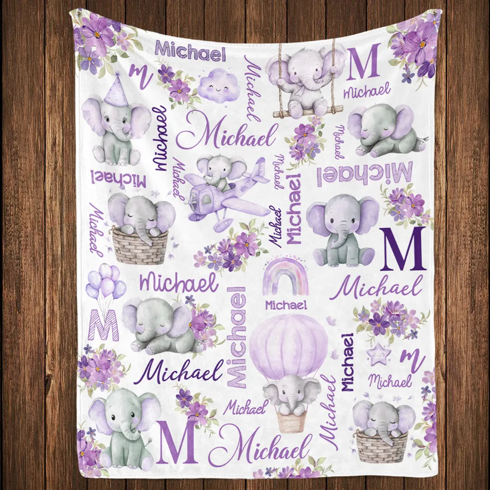Custom Name Baby Fleece Blanket with Cute Pink Elephant Illustrations, Lightweight Cozy Throw, Adorable Personalized Gift - Image 8