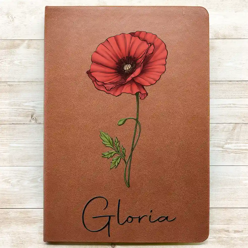 Personalized Leather Journal with Birth Month Flower Art, Custom Name Keepsake Notebook, Unique Gift for Her - Image 2