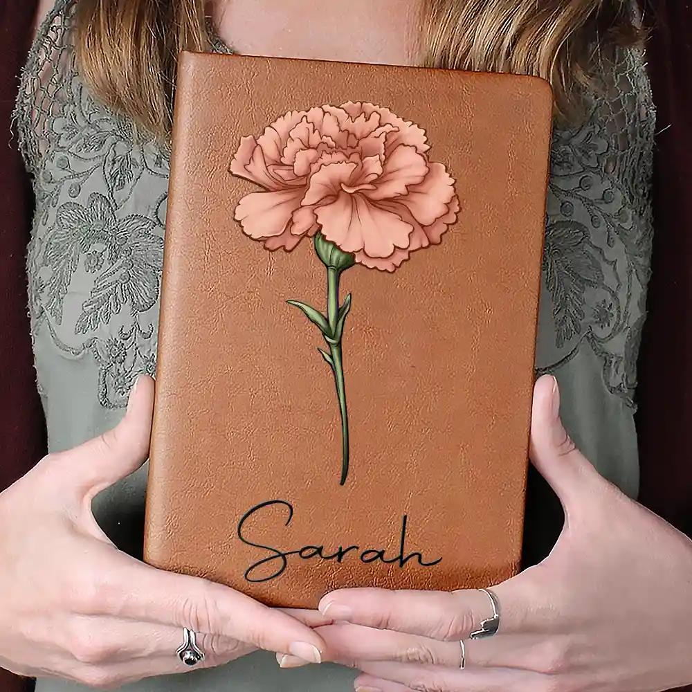 Personalized Leather Journal with Birth Month Flower Art, Custom Name Keepsake Notebook, Unique Gift for Her - Image 5