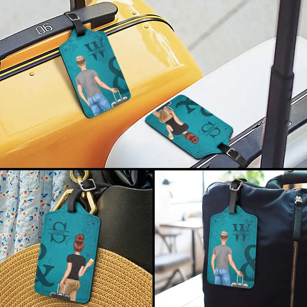 2 Leather Luggage Tag Personalized Set, Matching Couple Rolling Suitcase Design for Cruises and Trips, Thoughtful Gift - Image 3