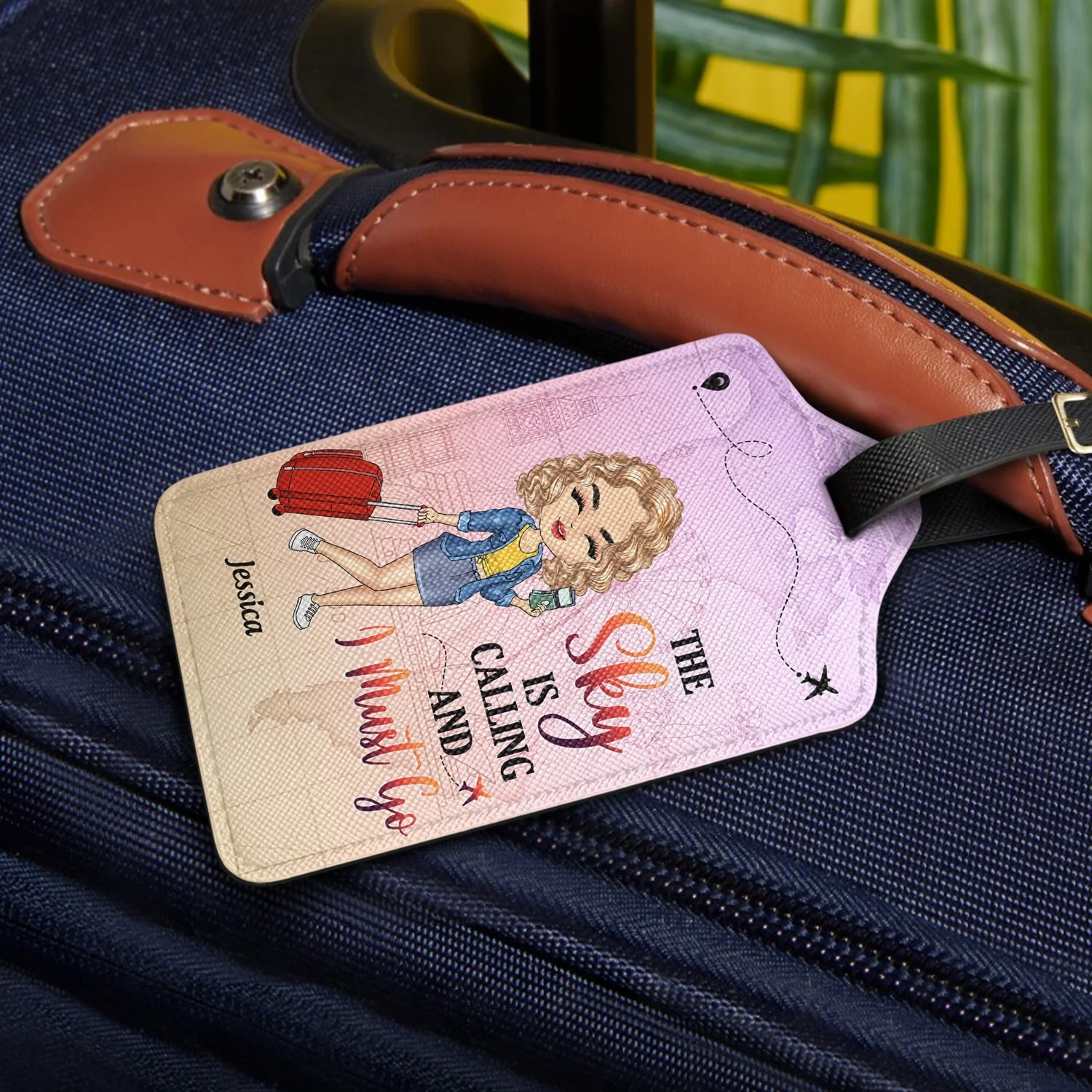 Personalized Leather Luggage Tag for Girls Who Love Traveling – Cute Cartoon Traveler, Easy to Spot, Unique Travel Gift - Image 2