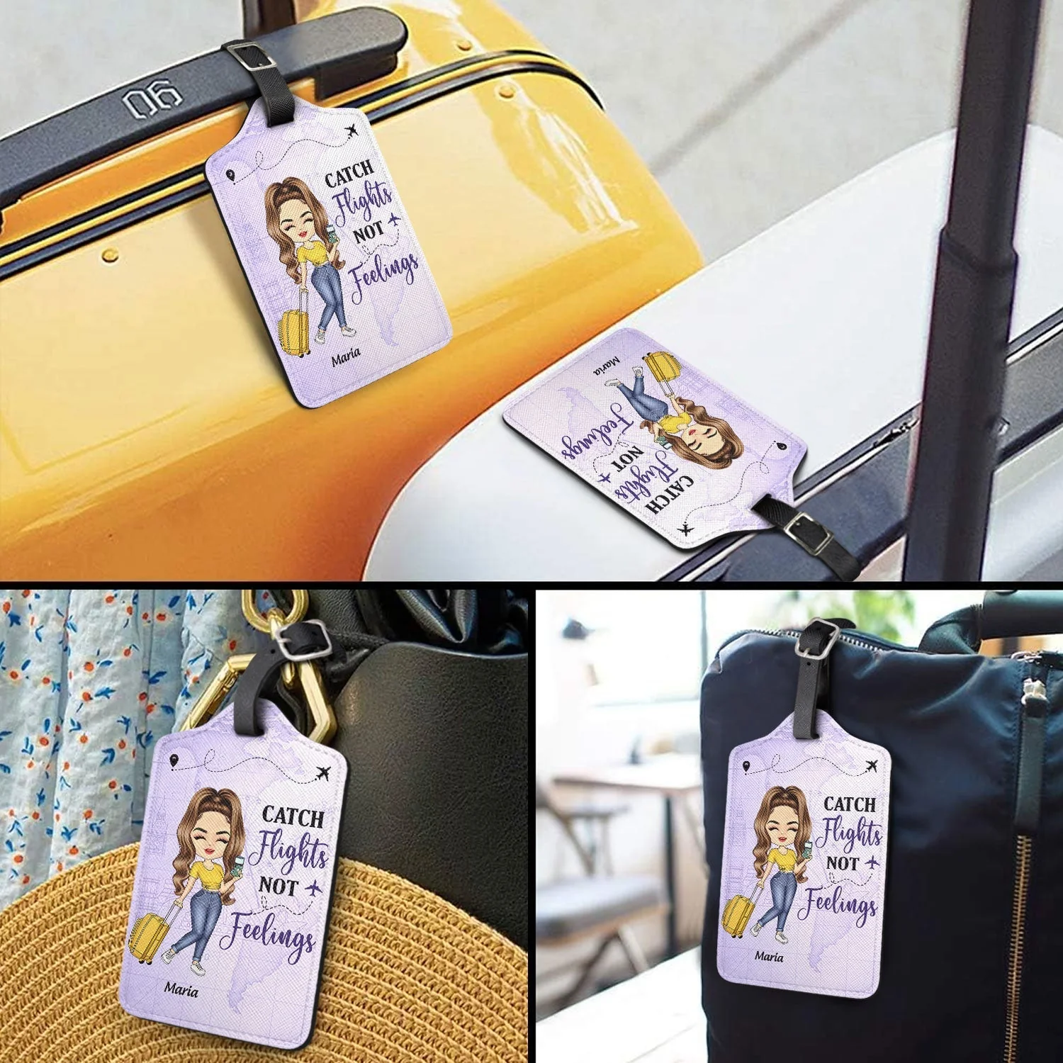 Personalized Leather Luggage Tag for Girls Who Love Traveling – Cute Cartoon Traveler, Easy to Spot, Unique Travel Gift - Image 3