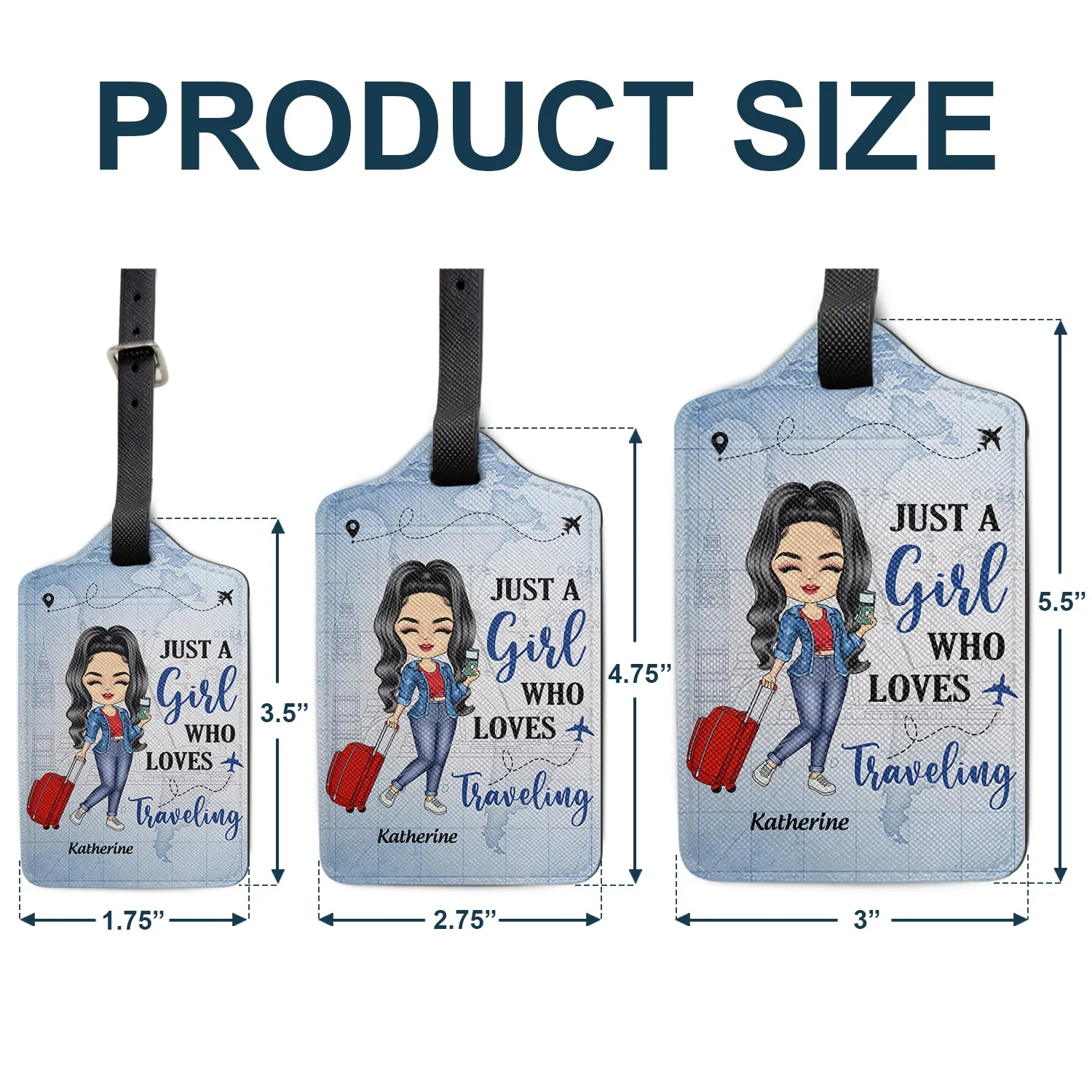 Personalized Leather Luggage Tag for Girls Who Love Traveling – Cute Cartoon Traveler, Easy to Spot, Unique Travel Gift - Image 5