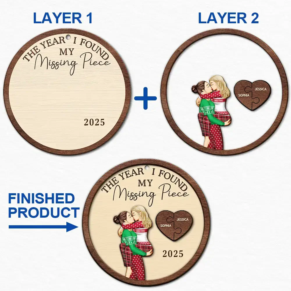 Personalized 2-Layer Wooden Ornament for Couples, Kissing Hug Design, Romantic Christmas Tree Keepsake, Unique Custom Gift - Image 5