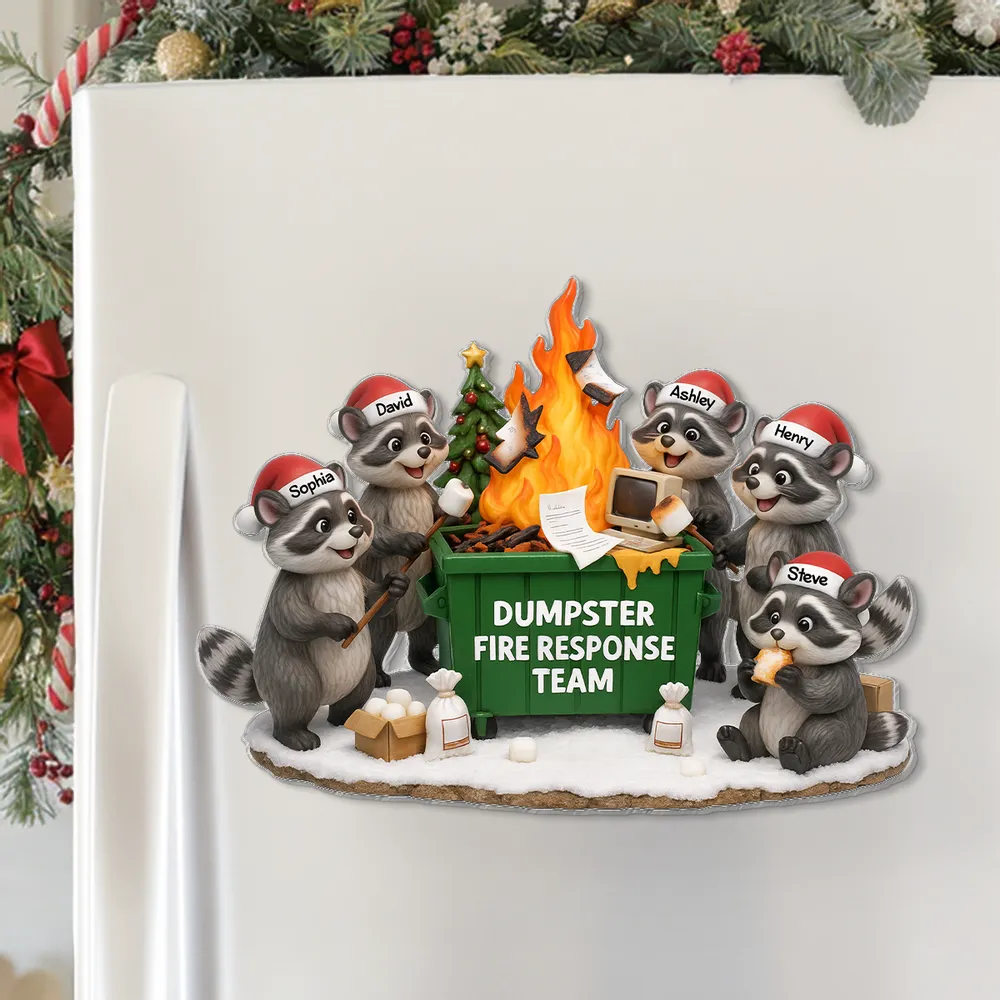 Personalized Acrylic Fridge Magnet Dumpster Fire Raccoon Team Funny Holiday Gift for Coworkers & Friends - Image 5