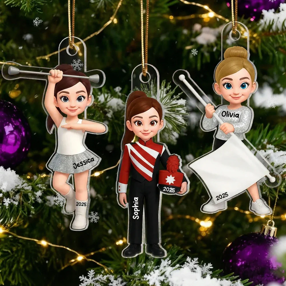 Personalized Acrylic Ornament for Majorette & Color Guard Girls, Cute Band Uniform Design, Festive Decor & Unique Christmas Gift