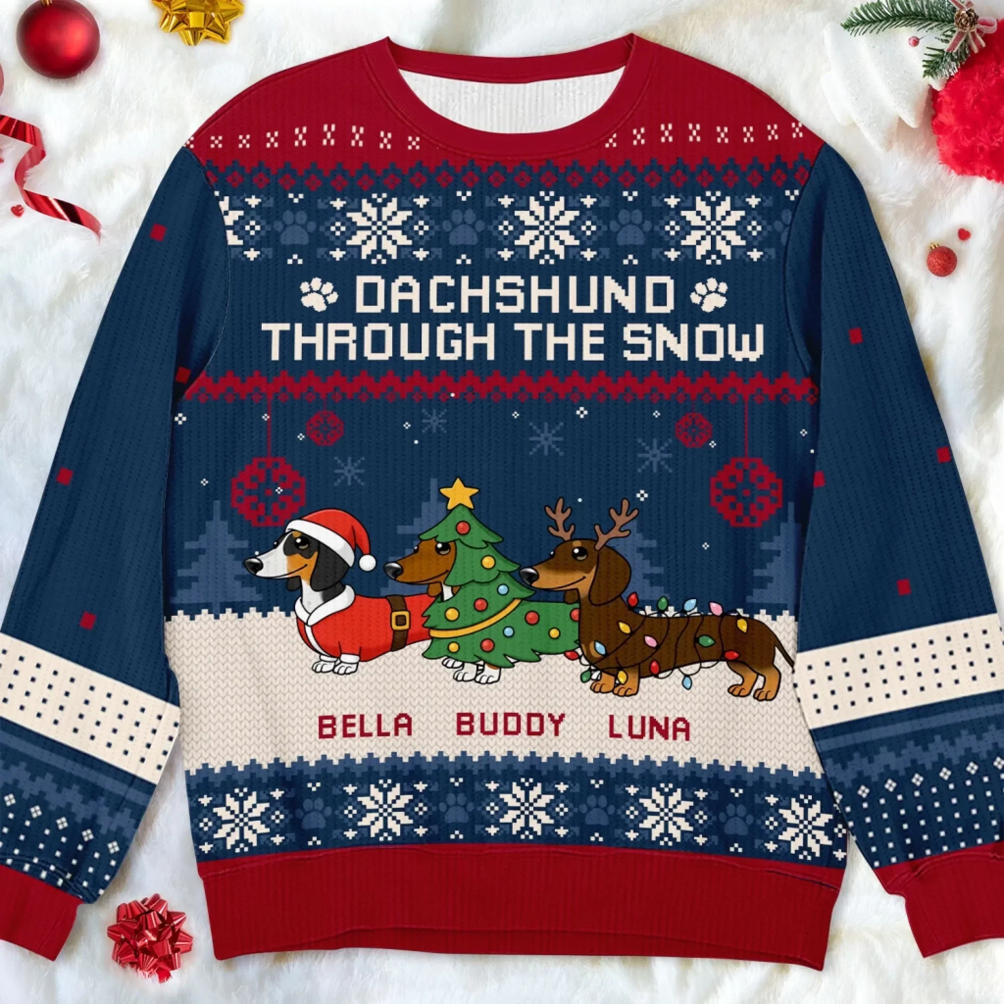Personalized Printed Sweatshirt for Dachshund Lovers, Funny Christmas Ugly Sweater, Unique Holiday Gift - Image 5