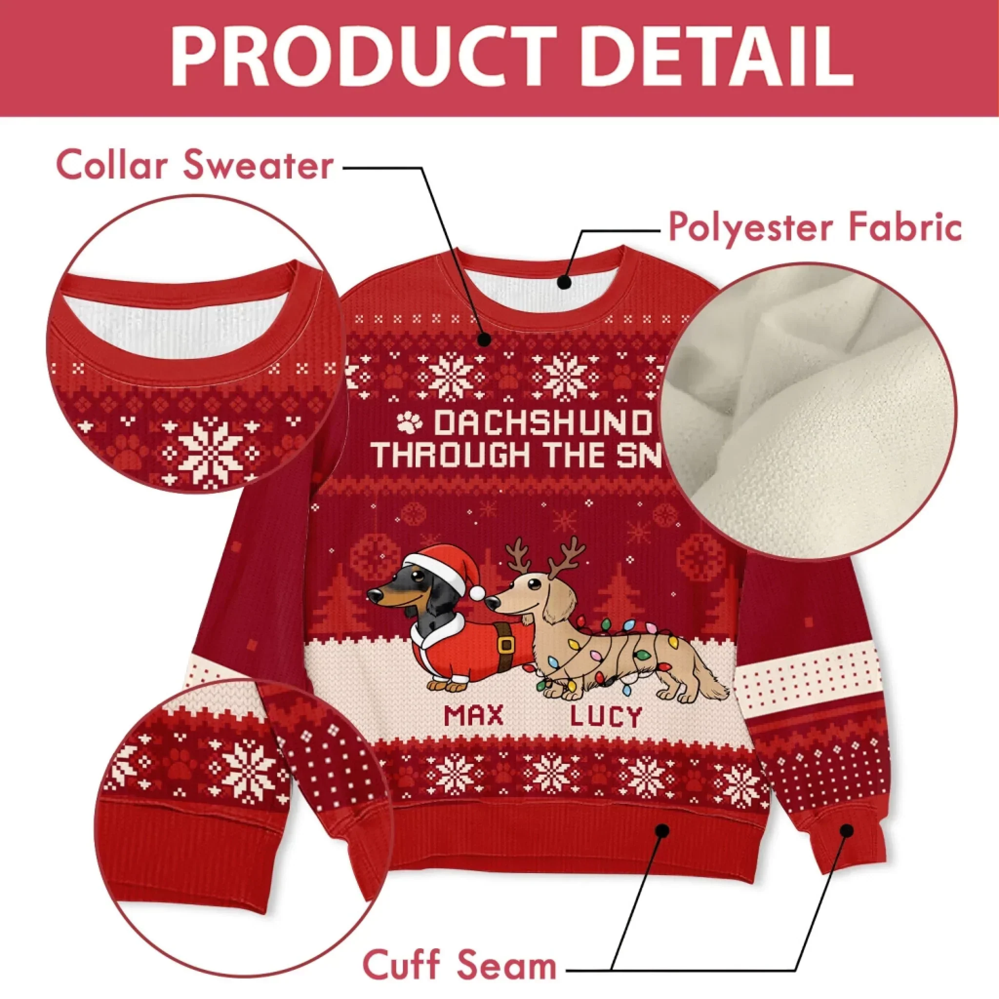 Personalized Printed Sweatshirt for Dachshund Lovers, Funny Christmas Ugly Sweater, Unique Holiday Gift - Image 6