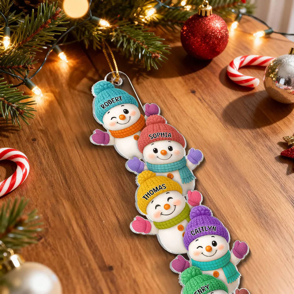 Personalized Acrylic Ornament with Stacked Snowmen Characters, Cute Family Christmas Decor, Unique Holiday Tree Gift - Image 4